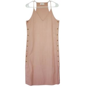 🟢7593 * Linen Lux Linen Blend Midi Dress Blush Pink Size M Side Button Detail